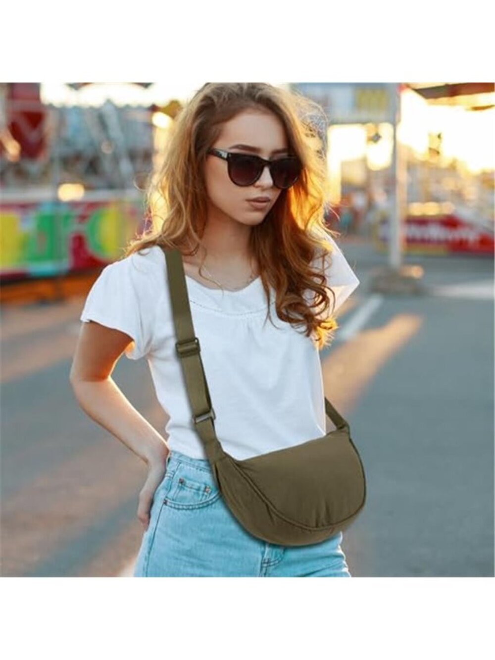 4 Pcs Nylon Crescent Crossbody Purses Bag Half Moon Shape Slingbag - Picture 3 of 5